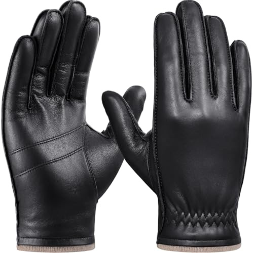 GSG SINCE 1998 – Gants Cuir Homme Tactiles, en Cuir d’Agneau Véritable Sans Chrome, Doublure Laine & Nylon, Chauds et Confortables, Idéal pour Ski et Conduite Noir S