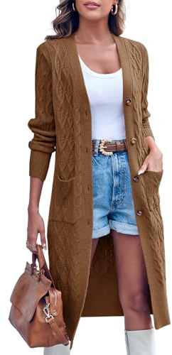 Imily Bela Cárdigan largo de punto para mujer, con estampado de trenza, con bolsillos