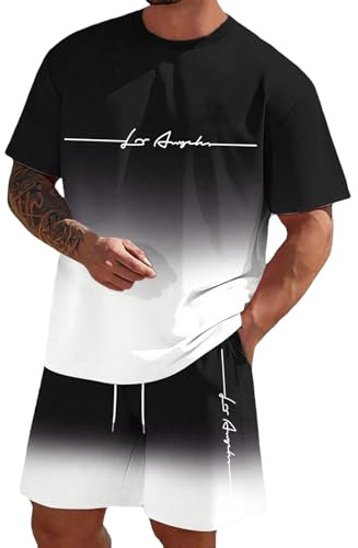 Pyjama Homme Coton Court Ete Ensemble de Pyjamas été Vêtements De Nuit Vêtements de détente à Manches Short Col Rond Loungewear 2 Pièces Confortable Doux