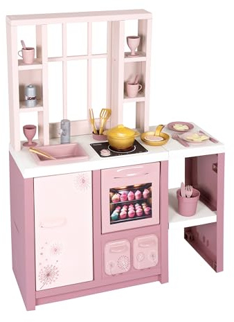 Smoby – Loft Spielküche Fleur – Kinderküche im modernen Loft-Stil mit Kochfeld, Ofen, Kühlschrank & 27 Zubehörteilen, für Kinder ab 3 Jahren