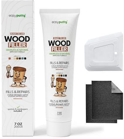 Stucco per Legno - Riempitivo per Mobili, Armadi in Legno, Pavimenti, Porte e Tavoli - Uso Interno ed Esterno + Include Carta Abrasiva & Spatola - 200 g (Bianco)