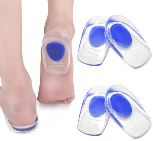 2 Pairs Gel Heel Cups, Silicone Invisible Transparent Gel Heel Pads, Heels Cup Pads, Reusable Heels Cups and Cushions Absorbing Support Heels Shoe Inserts for Women Men