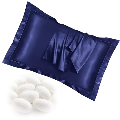 Set di 2 federe per cuscini in seta di gelso, 50 x 75 cm, federa in raso, liscia e setosa, fresca, facile da curare - delicata su pelle e capelli, lavabile in lavatrice, anti-frizione, chiusura