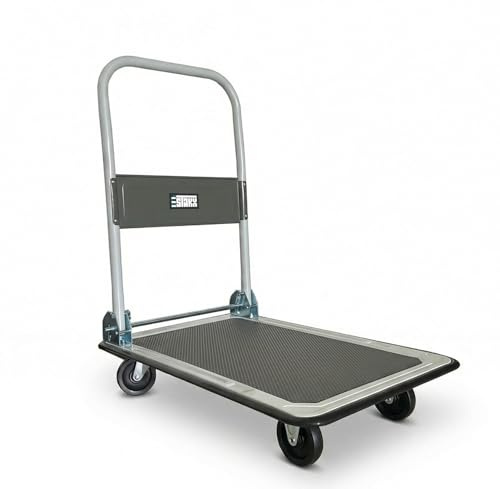 Stakx Heavy Duty Platform Hand Trolley Folding Cart 150kg Capacity Steel Frame PVC Platform Truck with Foldable Handle & Rubber Castors for Warehouse, Workshop, Home & Utility Use