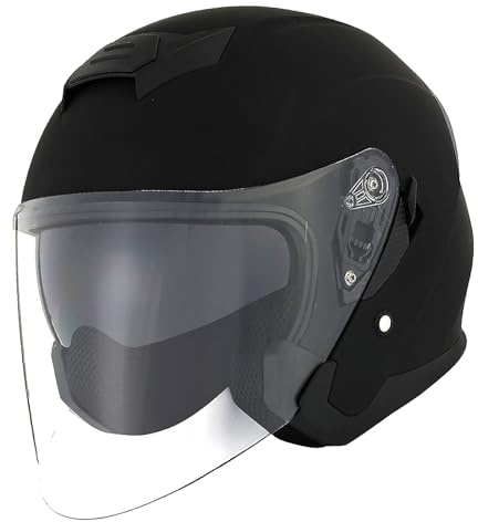 1Storm Motorcycle Open Face Helmet Scooter Classical Knight Bike Dual Lens/Sun Visor Matt Black
