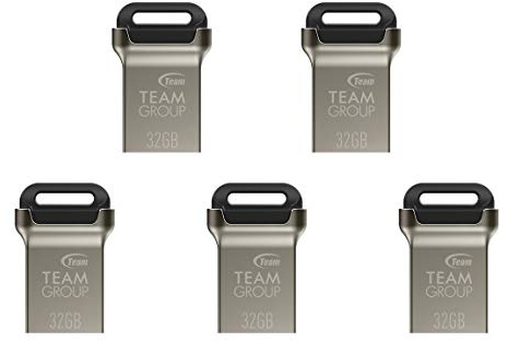 TEAMGROUP C162 32GB 5 Pack USB 3.2 Gen 1 USB 3.1/3.0 Mini Fits Metal Read 100MB/s Flash Thumb Drive External Data Storage Memory Stick Compatible with Computer/Laptop Black TC162332GB21