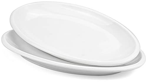 Yesland 2 Pack 16/40cm Porcelain Large Oval Serving Plates, White Oval Serving Platters Dishes for Serving Food, Appetizers, Dessert, Meat, Sushi, Fish, Party