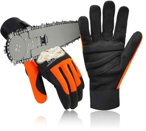 Intra-FIT Kettensägen-Schutzhandschuhe EN ISO 11393-4 Klass1 20m/s aus Kunstleder mit mit Linkshandschutz, Forst-Schnittschutzhandschuhe für Motorsäge