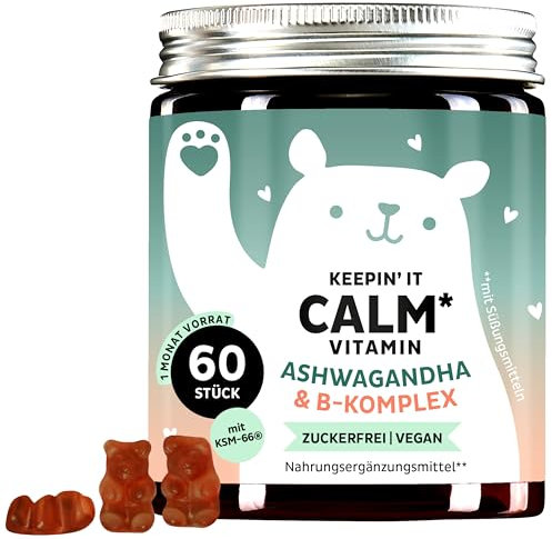 Keepin'It Calm Vitamin - Ashwagandha 1800mg mit Vitamin B1, B2, B6, B12 - mit Withanolide - Schlafbeere - 60 Stück (1 Monat Vorrat) - Zuckerfrei, Vegan - Bears with Benefits