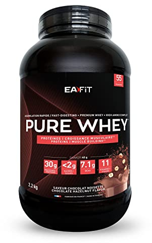 WHEY PROTEIN - Chocolat/Noisette 2,2 kg- EAFIT - Marque Française N°1 en Nutrition Sportive - 30g de Proteine Whey - BCAA - Shaker Proteine - Pre Workout, Musculation - Protéines Whey