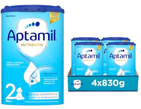 APTAMIL 2 - Latte in Polvere per Neonati dal 6° Mese Compiuto al 12° - 3320 grammi (4 confezioni da 830g)