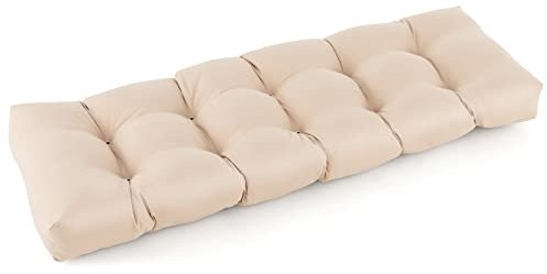 LIFEZEAL Coussin pour Banc de Jardin 132x49x15 CM, Coussin de Transat 2 Places, Pliable et Comfortable, Doux pour Balançoire, Terrasse et Balcon, Beige