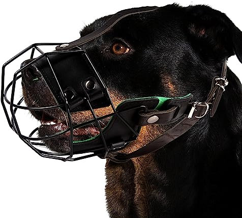 JYHY Rottweiler Maulkorb für Hunde, Metallmaske, Amstaff Drahtkorb, atmungsaktiv, verstellbar, atmungsaktiv, Lederriemen für große Hunde