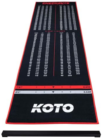 KOTO - Oche Carpet Checkout Dartmatte Rot 285 x 80 cm + Oche Inkl. Score Indikator, rutschfeste Teppich Dartmatte
