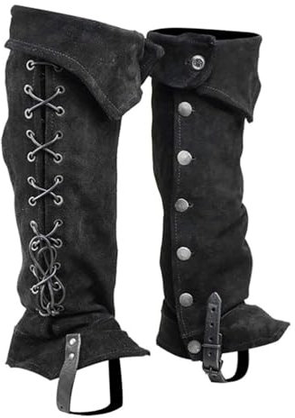 ORANDESIGNE Pirate Stiefelstulpen Herren Mittelalterliche Beinwickel Kunstleder Mittelalter Stiefel Gamaschen Wildlederimitat Steampunk Stiefelüberzug Kostümzubehör A Schwarz Einheitsgröße