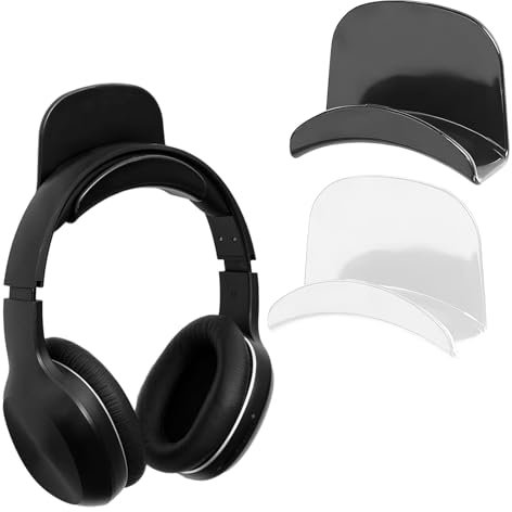 Anwangda Headset Halterung Halter - Universal Kopfhörer Haken, Wandhalterung Ohrhörer Aufhänger, Kopfhörer Halter mit starkem Klebeband zum Schreibtisch, Wand, Schwarz, weiß 2-Stück