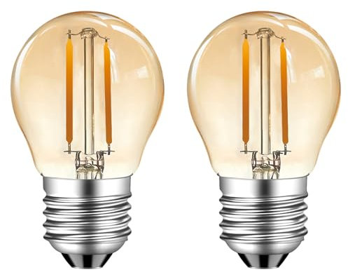 MZYOYO LED-Leuchtmittel Vintage, 2 W, E27, Warmweiß, 2 W, G45, 2700 K, 180 Lumen, ersetzt 15 Watt, Retro-Beleuchtung, nicht dimmbar, Bernstein, 2 Stück