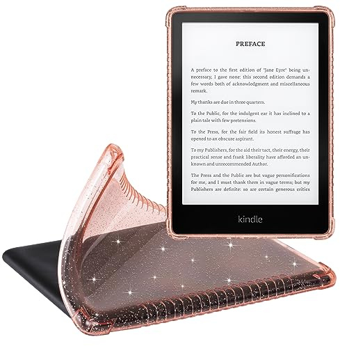 CoBak Transparent Fodral för Allt-Nytt Kindle Paperwhite 11:e Generationen 2021 & Signature Edition (6,8 tum) – Lättviktigt, Skrammelmotståndigt Silikonbakfodral, Rosa Glitter