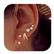 MACACHII 3 Paar Ohrringe Silber 925 Set für Damen 14K Vergoldet Kleine Ohrstecker Silber 925 Stapelbar Zirkonia Helix Piercings Ohr Gold Ohrstecker Creolen Damenohrringe für Mehrere Piercings