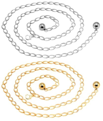YSJCHEBS 2 Cadenas De Cintura Geométricas, Cinturón De Cadena De Cintura Para Mujer, Cinturón Para Vestidos De Niñas, Cinturón De Cadena De Cintura De Metal De Moda, Plateado