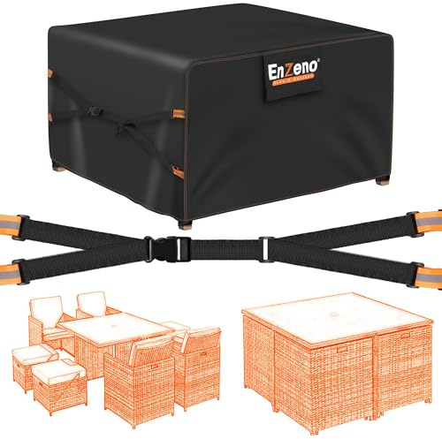 Enzeno - Telo per mobili da giardino con prese d'aria, impermeabile, per tavolo e sedie da patio in rattan, nuovo aggiornamento in tessuto Oxford 500D resistente, antivento, cubo/quadrato 110x110x74