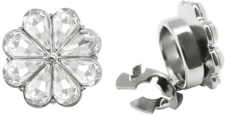 2 piezas de botones de diamantes de imitación cubierta de botón de flor de plata para mujer cubierta de botón con clip de cristal decoración botones de diamantes de imitación para blusa para mujer
