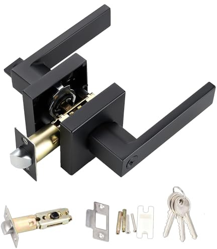 Giwnhvx Set di maniglie quadrate per porta di ingresso, maniglie per porta anteriore ed esterna, con chiave, facile da usare