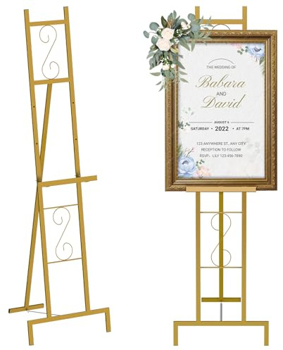 LIANTRAL Staffelei aus Metall, Verstellbare Standstaffelei für Leinwand, Keilrahmen, Malerei & Hochzeitszeichen, Atelierstaffelei Metallstaffelei Feldstaffelei für Künstler,Erwachsene & Kinder, Golden