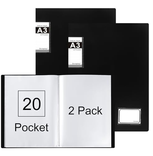 Srvnpioy 2 Pezzi Portalistini A3 20 Tasche, Apertura Superiore, in PP, Nero