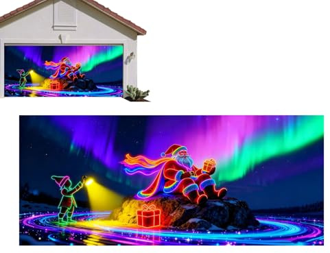 Decorazioni Banner Copertura Per Porta Del Garage Natale,Tela Fluorescente 2D Plate Santa Cartoon | Grande Banner Tela Porta Garage Natale,Per Interni Festa Portico Parete Portale Giardino Fotografia