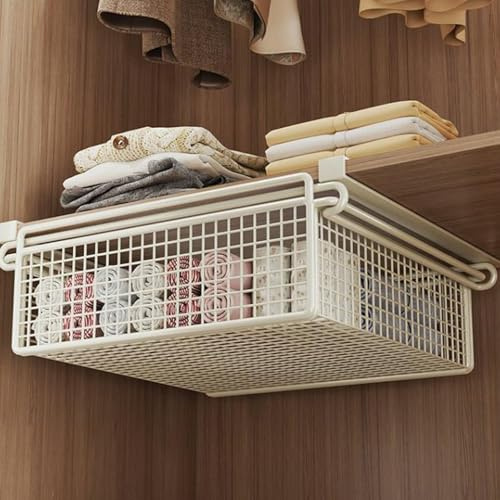 MEILVMEIJI - Cesta de almacenamiento extraíble colgante de metal para ropa, organizador de cajones debajo del estante, cesta de almacenamiento para armario, organizador de estante