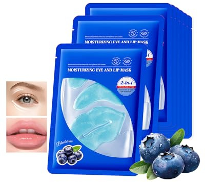 Lot de 8 Masques Yeux et Lèvres au Collagène, Myrtille Cristal Patchs Améliorer les Cernes et Poches, Rides et Rides Fines, Masque Lèvres Hydratant, Kit Complet Soins Cadeau Femme Homme Beaute - Set B