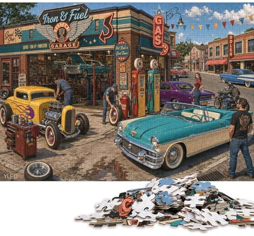 Garage de Voitures Puzzle en Bois 500 Pièces, Jeu Relaxant Créatif | Puzzle en bois 500 pièces, 52x38cm, dès 14 ans, motif Garage de voitures en, pièces précises, Jeu Relaxant et déco murale.
