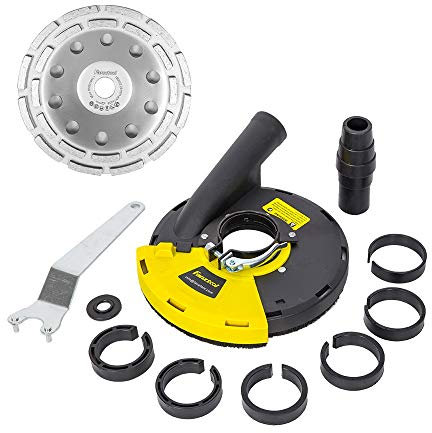 FANZTOOL Absaughaube Winkelschleifer für Betonschleifer, mit zertifizierten Profi-Diamantschleiftopf 180, Werkzeuglos Verstellbare Randabdeckung, 99% universell passend für Heimwerker Winkelschleifer