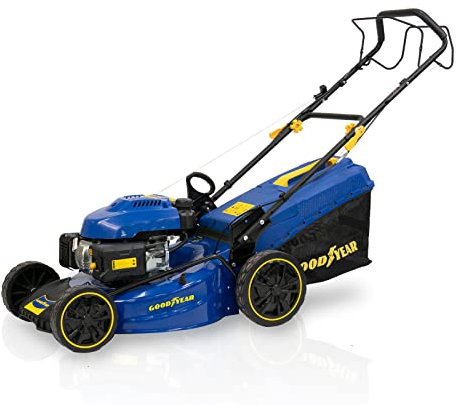 Goodyear - Cortacésped de Gasolina autopropulsado. Motor 224cc 4.400W 2.800 RPM. con 53 cm Anchura de Corte. 25-75 cm Altura de Corte. 85 x 50 x 57cm. Depósito de Gasolina 1.2L