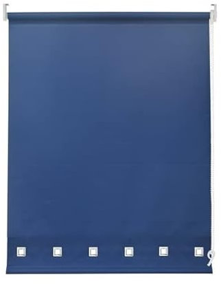 Square Eyelet Windows Roller Blinds Polyester Fabric, Easy Fit Trimmable, Blind with Metal Tube and Child Safe Fittings (Navy-Blue, Width 60cm x Length 165cm)