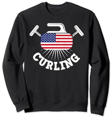 American Flag USA Team Curling Stone Broom Winter Sports Sweatshirt