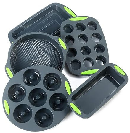 41 Pieces Silicone Baking Pan, Non-Stick Bakeware Set, Toast Loaf Pan, Round Cake Pan, Cookie Pan, Donut Pan, Muffin Pan with 36 Pack Silicone Baking Cups