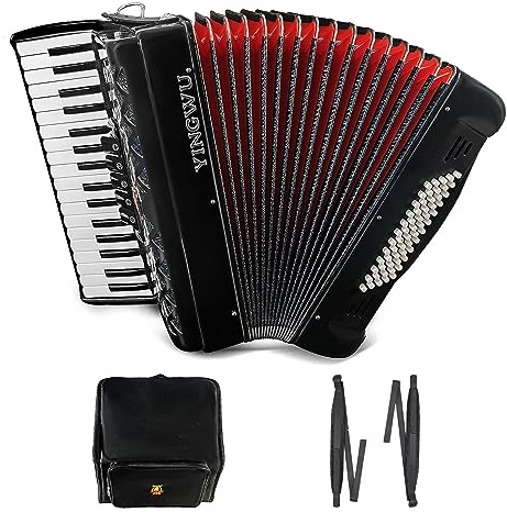 Accordion 34 keys 60 bass keys Lightweight instrument for beginners Adult with backpack Ergonomic strap Easy to play instrument (black)