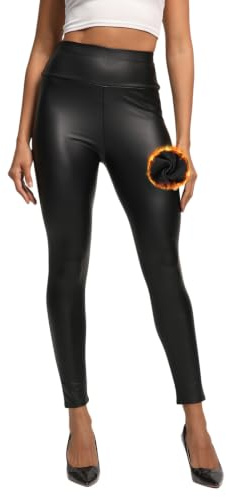 Lishang Leggings Cuero Mujer Leggings Piel Cintura Alta Push Up Pantalones Piel Sintética Elasticos Leggins Termicos Invierno para Movimiento Fitness Bailar
