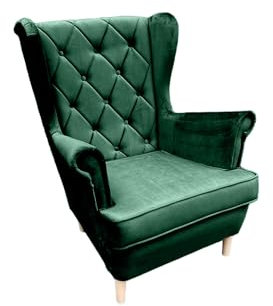 Ares Meble Ohrensessel XXL - Gemütlicher Sessel - Tiefer Sessel Wohnzimmer - Großer Sessel Retro - Fernsehsessel Relaxsessel - XXL Sessel Samt - Sessel Bequem - Chesterfield Sessel Grün
