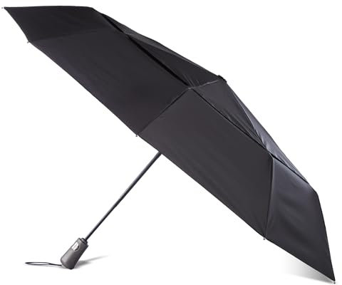 totes Men's and Women's Ultimate Protection Folding Umbrella with Auto Open Close Windproof Sun Protection, BLACK, 43 Canopy, Clear Bubble Umbrella