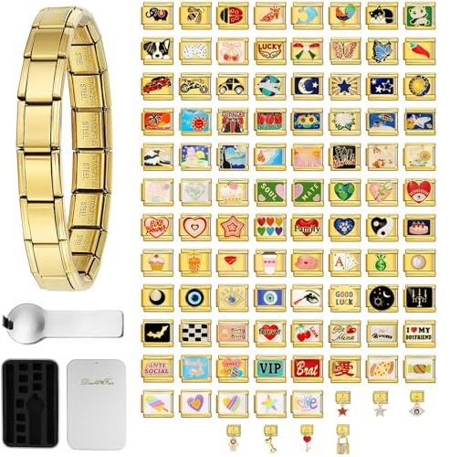 Double Fair Bracelets à breloques italiens personnalisés – Choisissez 10 des 80 styles – Acier inoxydable 316L 9 x 10 mm – Zodiaque, animaux, émojis, drapeaux, pierres de naissance – Étanche
