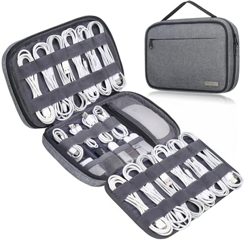 Lacdo Organizer per Cavi da Viaggio, Custodia per Borsa, Portable Electronics Organizer per Cavi di Ricarica a 6 Strati di Grande Capacità per Cavi, Scheda SD, Elementi Essenziali il Viaggio, Grigio
