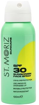 St Moriz Suncare SPF 30 Sunscreen Face Spray | UVA & UVB Invisible Protection SPF 30 Sun Protection Face Mist with Vitamin E | Wear Under or Over Makeup | Dermatologically Tested | Vegan | 100ml