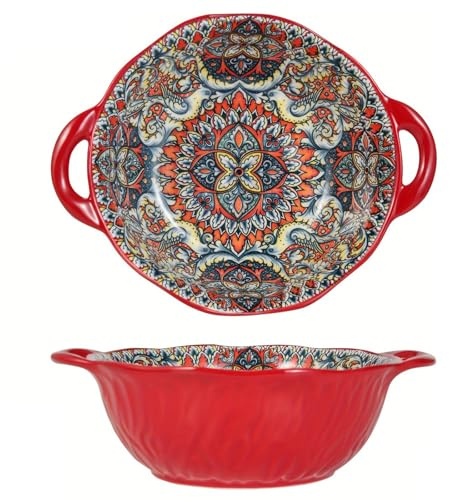 TuYines Salatschüssel Keramik, Stor Soppskål, Färgglada Stora Müsliskålar med Handtag, Ø 20 cm Soppskålar med Handtag, Dessertskålar, Fruktskål