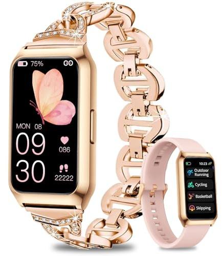 Fitoncloud Smartwatch Damen mit Aluminiumgehäuse in Gold, Ultra-Akkulaufzeit, 1,47 Zoll Fitness Tracker mit Pulsuhr SpO2 Schlafmonitor, 25 Sportmodi, Wasserdicht IP68 Fitnessuhr für iOS Android Phone