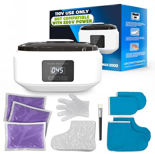 Paraffin Wax Machine for Hand and Feet – Full Set Hand Wax Paraffin Machine 3400ml – 110V Use Only, NOT Сompatible with 220V Power | Adjustable Temperature (Two Modes) | Soft and Smooth Skin at Home