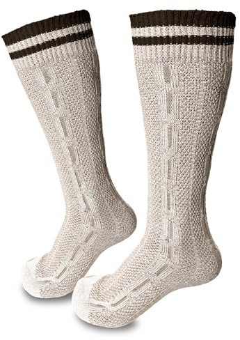 Steigenhöfer Manufaktur Bavarian striped Socks men made of cozy cotton - for Oktoberfest and other festivities - Designed in Germany - Oktoberfest unisex socks - Naturebrown - 13.5-15