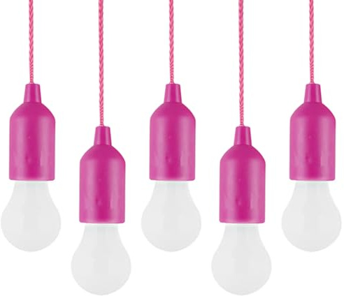 POCKETMAN LED Pull Cord Light Bulb Camping Tent Hanging Night Lamp 5Pack White Light Portable Night Light for Party, Weddings, Festivals Lighting, Camping（Pink